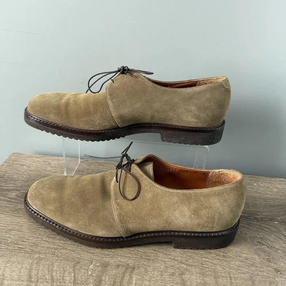 Salvatore Ferragamo Suede Derby Shoes Mens 9 D Vibram Sole Italy Taupe